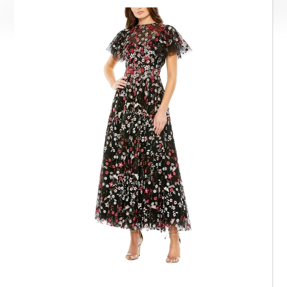 Mac Duggal 20323 Embelished Butterfly Tea Length Dress GOWN